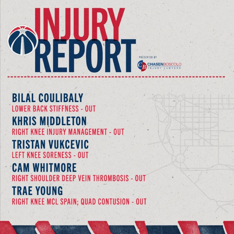 开云官方网站-奇才伤病更新：库利巴利、米德尔顿与特雷-杨均缺席明日比赛