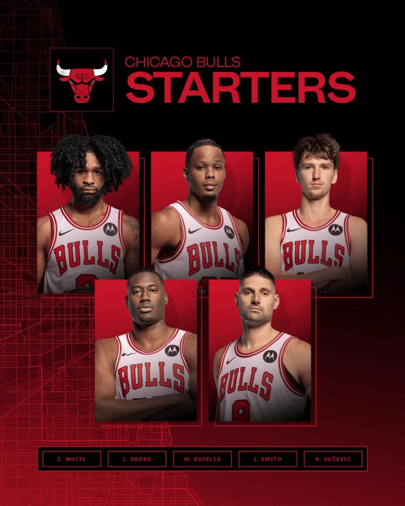 开云官方网站-公牛首发:科比-怀特、奥科罗、布泽利斯、史密斯、武切维奇